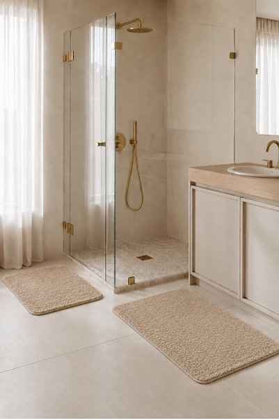 Ellya Home Eva Kare Dokulu Düz Yumuşak Shaggy Banyo Paspası Kaymaz Taban Vizo...