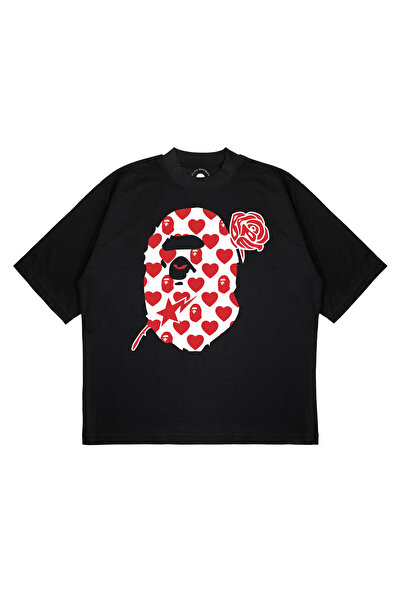 PURE EFFECT Unisex oversize A BATHING APE HEARTS majica sa printom, širokog k...
