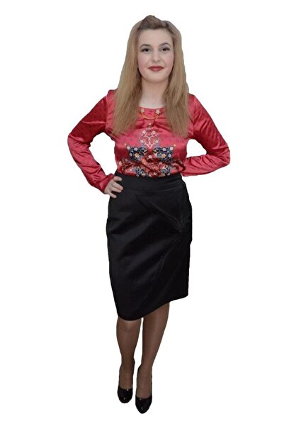 OEM Fusta elegante , negre din satin cu fronseuri si cristale marunte