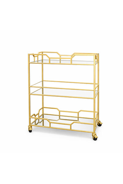 YINZUO 3-Tier Rolling Bar Cart with Glass Shelves, Tempered & Mirror Glass St...