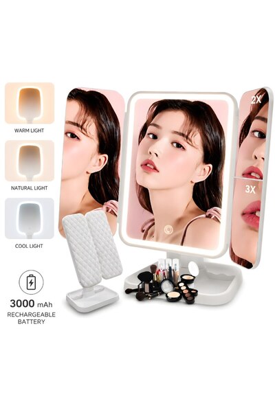 kd home Luminelle LED Makeup Cosmetic Mirror, 3000 mAh Battery, 3 Colors, 2X ...