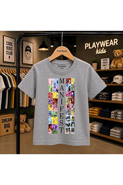 playwear Manifest Small Picture Printed 100% Kids Unisex T-Shirt 5 6 -7 8-9 1...