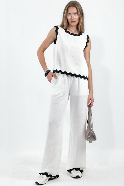 Hiccup Msn Color-Blocked Linen Tunic and Wide-Leg Pants Set