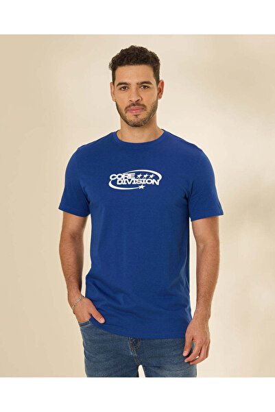 REDTAG Men Blue Graphic T-Shirt