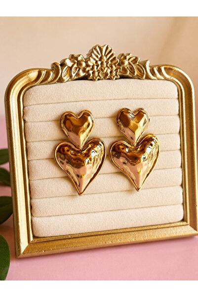 FLAWSOME JEWELRY STORE Heart-Shaped Dangle Large Gold Earrings Evening Dress ...