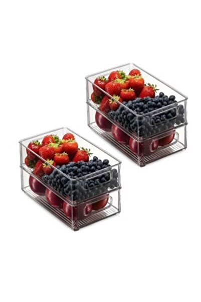 Velaris Set de 4 organizatoare pentru frigider, ABS durabil, fără BPA, cu mân...