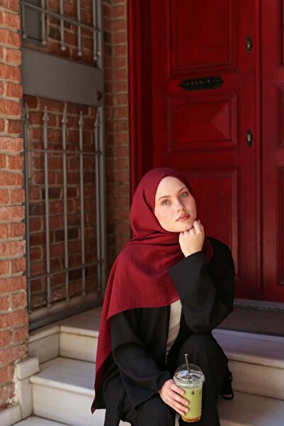 ENRİCO FERRİ Allure Plain Tencel Shawl - Burgundy