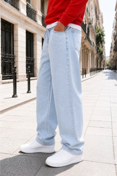 Valens Men's Baggy Jeans with Cotton Cut Waist and Elastic Waistband