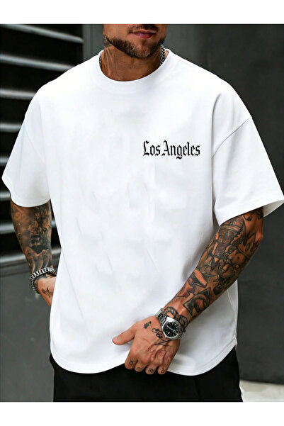 dont quıt Ανδρικό λευκό μπλουζάκι oversize Los Angeles Minimal