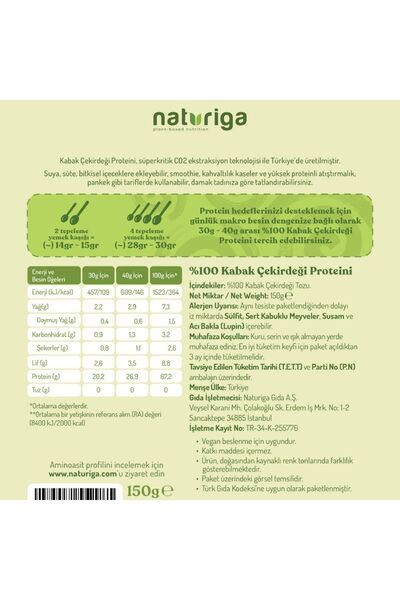 Naturiga %100 Kabak Çekirdeği Proteini 150gr