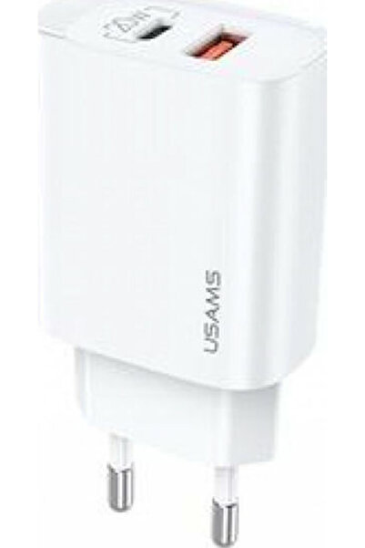 Usams Φορτιστής Χωρίς Καλώδιο με Θύρα USB-A και Θύρα USB-C 20W Λευκός (T35)