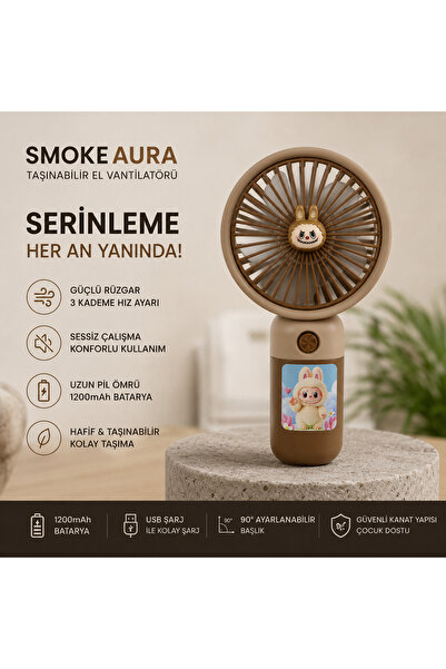 EMKA MAX SmokeAura Taşınabilir labubu temalı Mini El Vantilatörü USB Şarjlı 3...