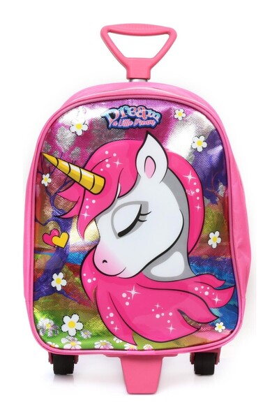 Tomac Unicorn Çekçekli Anaokulu Çantası + Suluk - Kız Çocuk Çanta - Kreş Çantası