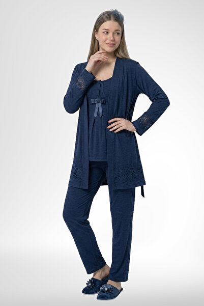 Mecit Pijama Mecit 6405 navy blue robe maternity pajama set