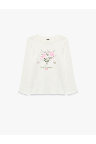 Koton Βαμβακερό μακρυμάνικο T-shirt με λαιμόκοψη