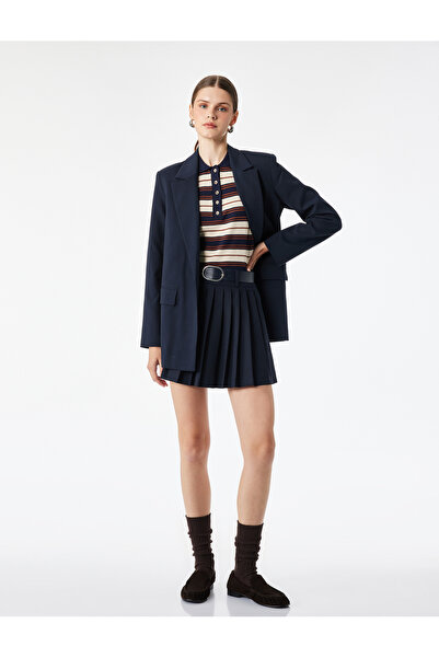 Koton Viscose Blend Belt Detailed Pleated A-Line Mini Skirt