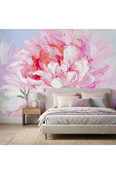 DecorDrive Açık Zemin Üzerinde Dev Pembe Gül Suluboya Duvar Kağıdı