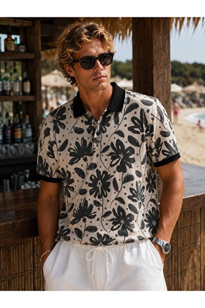İLKCET MODA Men's Digital Printed Collared Premium T-Shirt