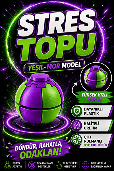 YAGLİZ Premium Stres Çarkı, Hızlı Dönen Stres Topu Çift Rulmanlı Bas Bırak Oy...