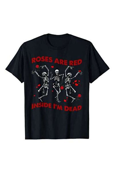 45 BPM تي شيرت رجالي من Roses Are Red Funny Inside I'm Dead Skeleton Valentin...