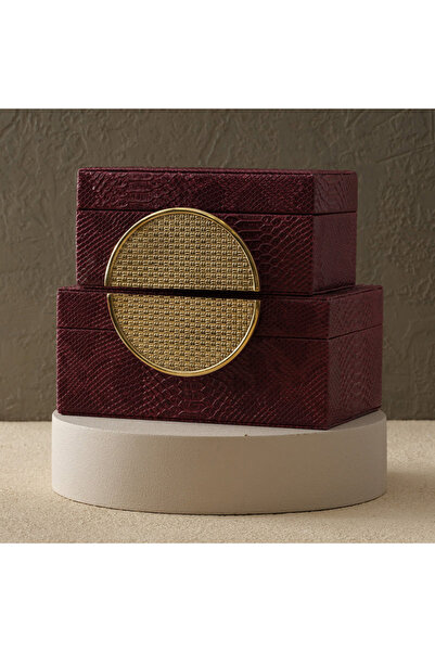 Generic Brand Set of Two Semi-Circular Leather Boxes in Brass - 9.5X12X21.5 c...