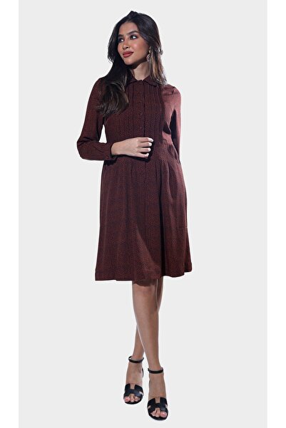 2TRENDY Long Sleeve Midi Dress Brown