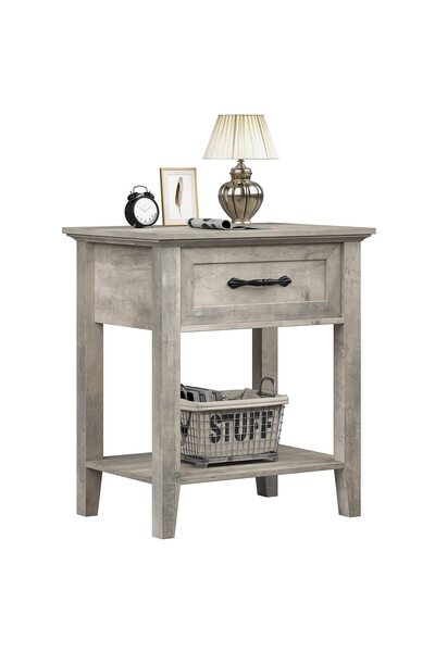 Garvee Industrial Grey Coffee Table - 2-Tier Modern Wood with Storage Drawer ...