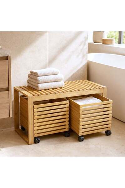 SHOPIENS Taburet din bambus cu spațiu de depozitare 38 x 38.5 x 75.6 cm