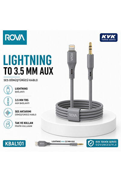 ROVA كابل صوت KBAL101 من Lightning إلى 3.5 ملم AUX - مزود بشريحة DAC مدمجة، ب...