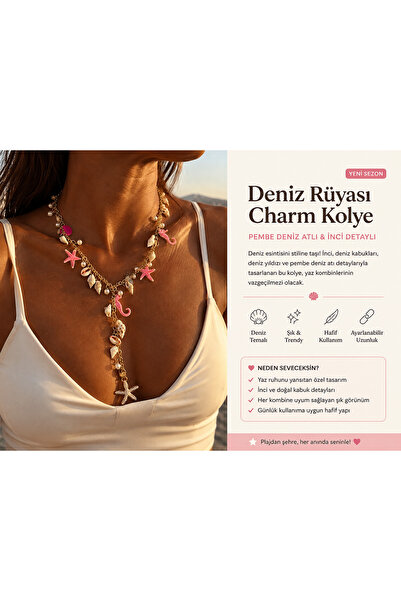 Genel Markalar Deniz Temalı Charm Kolye – İncili Deniz Kabuğu, Deniz Yıldızı ...