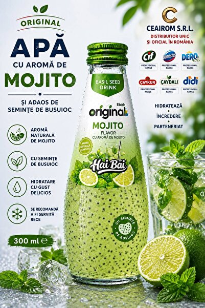 Original APA CU AROMA DE MOJITO SI ADAOS DE SEMINTE DE BUSUIOC 300ML 24BUCATI
