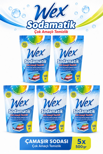 WEX Sodamatik Çamaşır Sodası 500 Gr - 5 PAKET - Çamaşır Makinesi Kireç Önleyi...