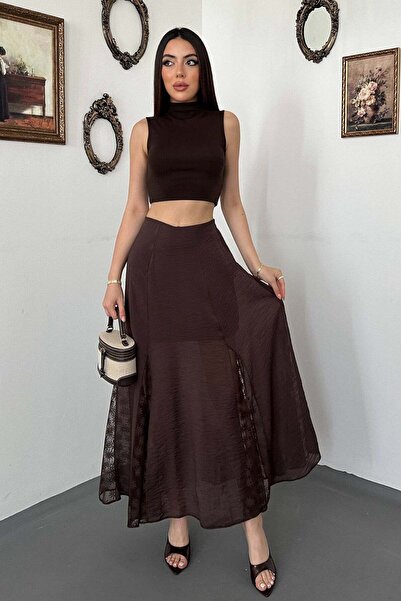 Clothes Fast تنورة نسائية طويلة مزينة بالدانتيل ومفصلة التصميم