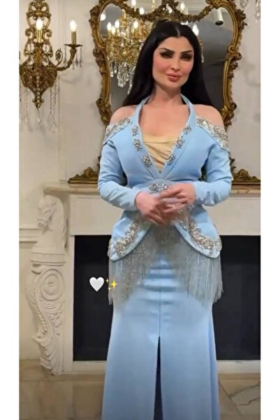 NALA FASHION فستان سهرة راقٍ بلون الأزرق السماوي