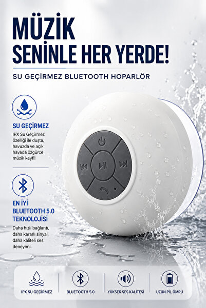 Coverzone Bluetooth Hoparlör Su Geçirmez IPX4 Vantuzlu Duş Banyo Havuz Hoparl...