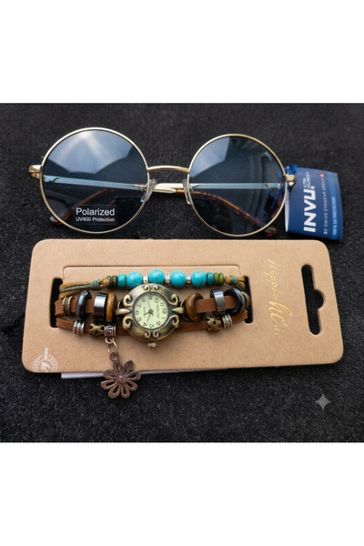 INVU Ochelari de soare și ceas la modă, albastru boho de vară
