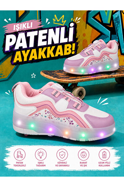 Işıklı Patenli 4 Tekerlekli Spor & Paten Dönüşümlü Çocuk Ayakkabısı