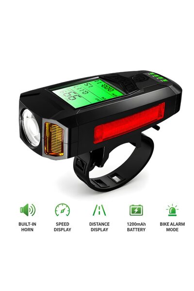 Huerler Bicycle Headlight with Cyclocomputer AS-08-08, Built-in Horn, Speed ​...