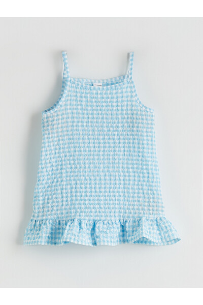 LC Waikiki Trendlucky with Difference Square Collar Plaid Ruffles Girls Dress
