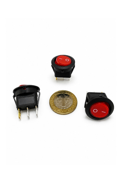 Genel Markalar Yuvarlak Anahtar Işıklı | Kırmızı | 3 Pin 23 mm | 220 V | Aç K...