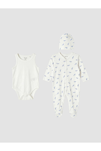 LC Waikiki Vizyon New Season Ecru Printed Baby Boy Hospital Discharge Set