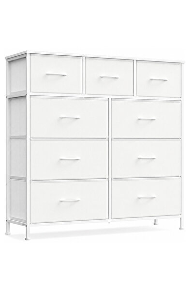 SONGMICS Comodă textilă cu 9 sertare, 99x30x95 cm, cadru din oțel, alb noros