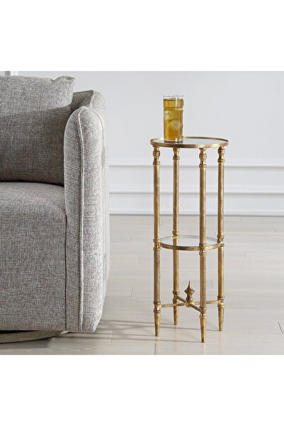 UTTERMOST طاولة هينزلر مستديرة ذهبية اللون مقاس 25 عرض × 63 ارتفاع × 25 عمق م...