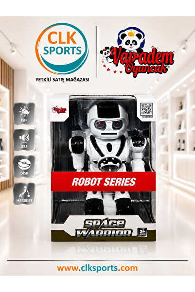 Vardem Disk Atan Uzay Savaşçısı Beyaz Robot - Pilli , Işıklı ve Müzikli