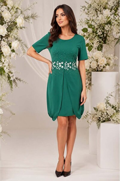 OEM Rochie chic, verde, masura mare, voal aplicat in partea de jos