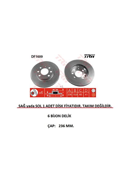 TRW ÖN FREN DİSKİ COMBO B KADETT D-E CORSA A-B ASTRA F VECTRA A ASCONA B-C 56...