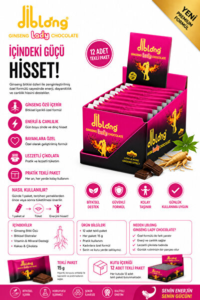 Diblong Ginseng Lady Chocolate 12'li Tekli Paket Bitkisel İçerikli Çikolata