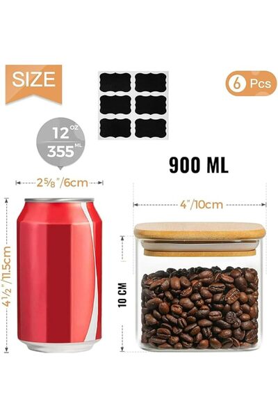 1Chase Glass Food Storage Jars 900 ML (Set of 6), 32 Oz Clear Storage Contain...