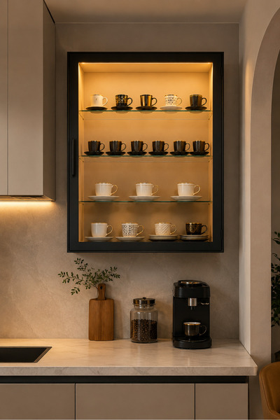 xhomedekor 70x60x25 kahve köşesi üst modül cam raflı cam kapaklı neon ledli %...