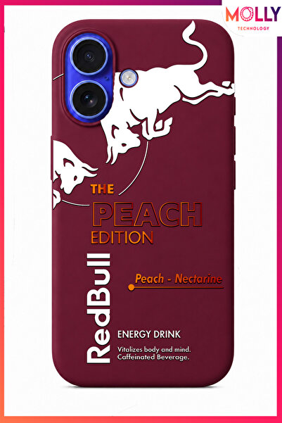 Molly iPhone 16 PLUS İçin Vişne Redbull The Peach Edition Desenli İçi Kadife ...